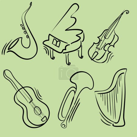 Téléchargez les illustrations : Illustration vectorielle d'un ensemble d'instruments de musique - en licence libre de droit