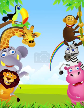 Ilustración de Grupo de animales de dibujos animados divertidos lindo, vector de ilustración - Imagen libre de derechos