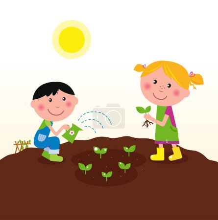 Illustration for Vector illustration of kids planting - Royalty Free Image