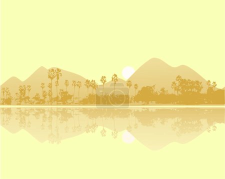 Ilustración de Puesta de sol en el lago, ilustración vectorial - Imagen libre de derechos