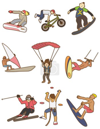 Illustration for Vector set of different people doing extreme sport on white background - Royalty Free Image