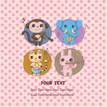 Illustration for Cute cartoon animals card, vector illustration - Royalty Free Image