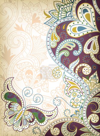 Illustration for Floral ornamental background with ethnic ornament. - Royalty Free Image