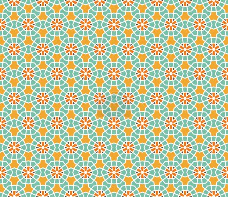 Illustration for Geometric vector pattern with stars and flowers in orange, yellow, brown, green - Royalty Free Image