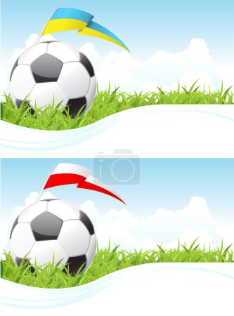 Ilustración de Vector ilustración de una pelota de fútbol con una bandera y una pelota de fútbol. - Imagen libre de derechos