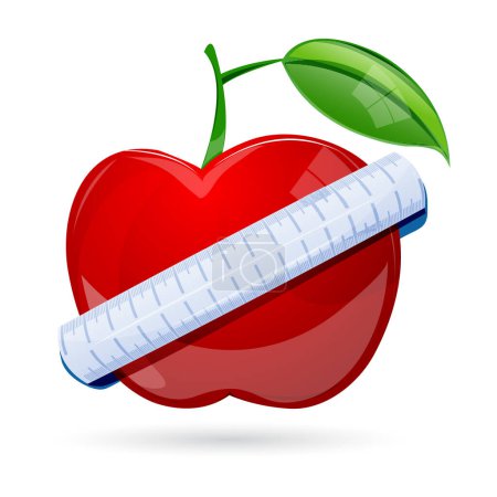 Téléchargez les illustrations : Illustration vectorielle de la pomme rouge et d'un ruban à mesurer - en licence libre de droit