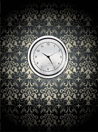 Téléchargez les illustrations : Horloge vintage avec motif floral abstrait sur le mur - en licence libre de droit