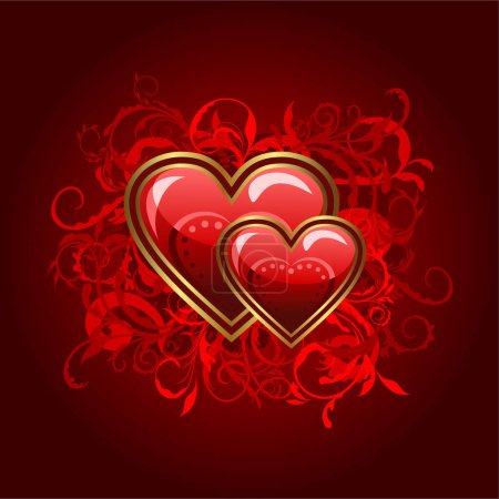 Illustration for Hearts on the red background, vector illustration. - Royalty Free Image