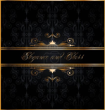 Illustration for Golden and black background with floral design - Royalty Free Image