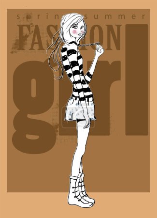 Ilustración de Chica de moda. boceto - ilustración vectorial - Imagen libre de derechos