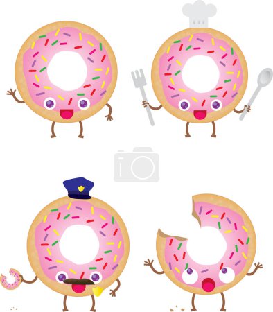 Illustration for Set of funny cartoon donuts - Royalty Free Image