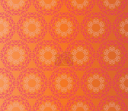 Illustration for Stylish design with seamless lace flowers in pink on orange background - Royalty Free Image