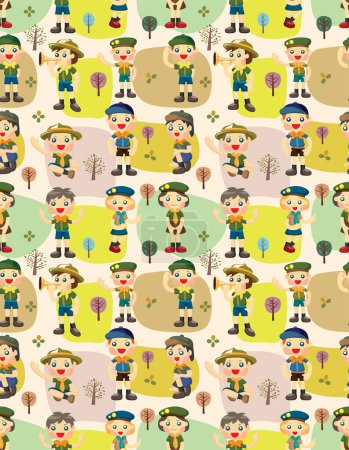 Illustration for Vector illustration of a seamless pattern of cute cartoon boys in a forest - Royalty Free Image