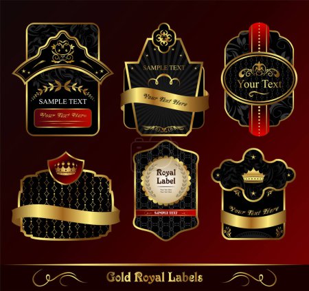Téléchargez les illustrations : Étiquettes et insignes dorés de luxe, illustration vectorielle - en licence libre de droit