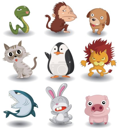 Téléchargez les illustrations : Set animaux de dessin animé - illustration vectorielle - en licence libre de droit
