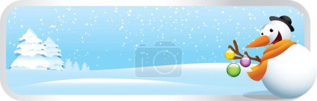 Téléchargez les illustrations : Bonhomme de neige avec un panneau vierge - en licence libre de droit