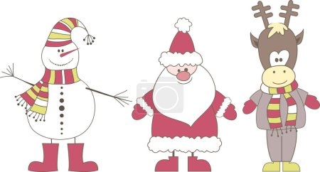 Ilustración de Navidad y tarjetas de felicitación de año nuevo. muñeco de nieve y renos. vector. - Imagen libre de derechos