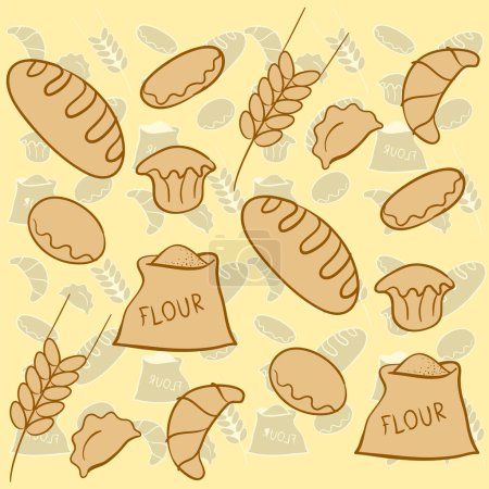 Illustration for Seamless pattern with hand drawn bakery products on white background. vector illustration in sketch style. - Royalty Free Image