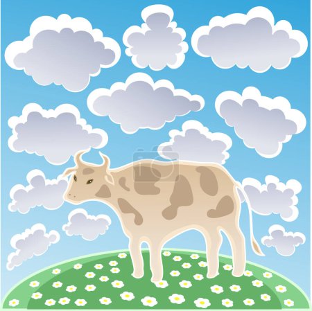 Téléchargez les illustrations : Vache dans l'herbe, illustration, vecteur sur fond blanc. - en licence libre de droit