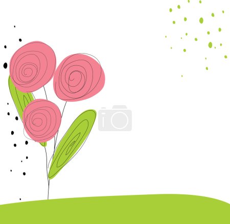 Téléchargez les illustrations : Fond abstrait avec des fleurs et des feuilles - en licence libre de droit