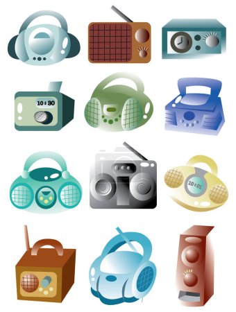 Ilustración de Conjunto de diferentes iconos de radio, ilustración vectorial - Imagen libre de derechos