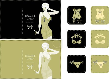 Illustration for Set of vintage labels with woman - Royalty Free Image