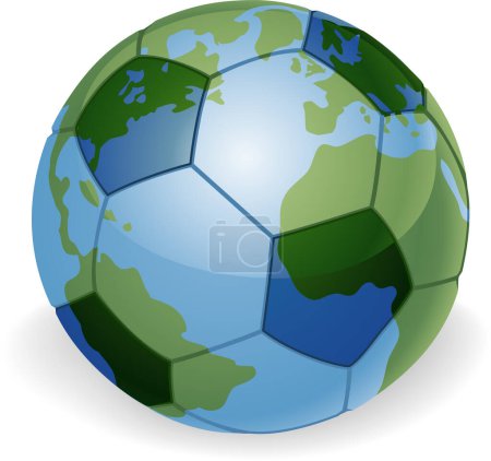 Téléchargez les illustrations : Carte du monde avec ballon de football sur fond blanc, illustration 3 d. - en licence libre de droit