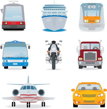Téléchargez les illustrations : Ensemble vectoriel d'icônes de transport - en licence libre de droit