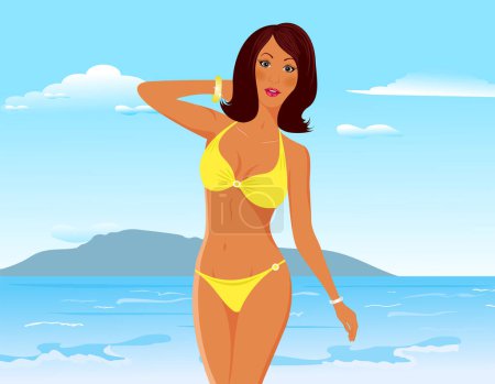 Téléchargez les illustrations : Belle femme sur la plage - en licence libre de droit