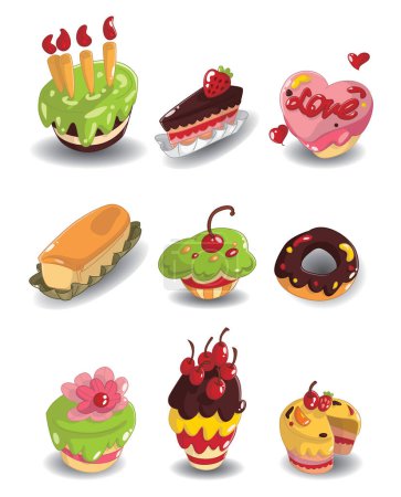 Illustration for Set of sweet food. vector cartoon style illustration. - Royalty Free Image