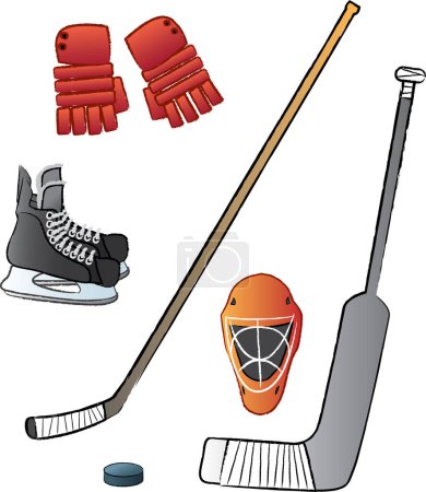 Illustration for Hockey equipment, hockey and ice hockey equipment - Royalty Free Image