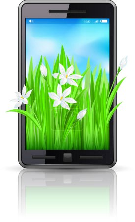 Ilustración de Teléfono móvil. Diseño de primavera. Ilustración sobre fondo blanco - Imagen libre de derechos