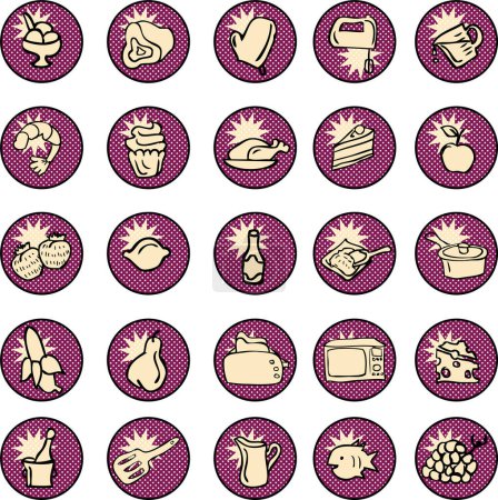 Téléchargez les illustrations : Ensemble d'icônes alimentaires vecteur - en licence libre de droit