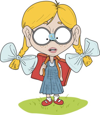 Ilustración de Dibujos animados chica de la escuela con gafas - Imagen libre de derechos