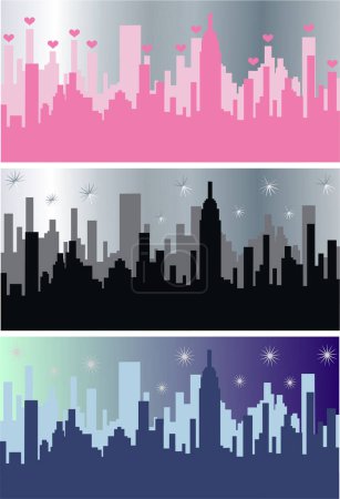 Illustration for Vector set of banners with different cityscapes - Royalty Free Image