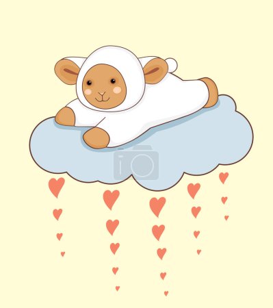 Illustration for Cute cartoon sheep with cloud. hand-drawn illustration. - Royalty Free Image