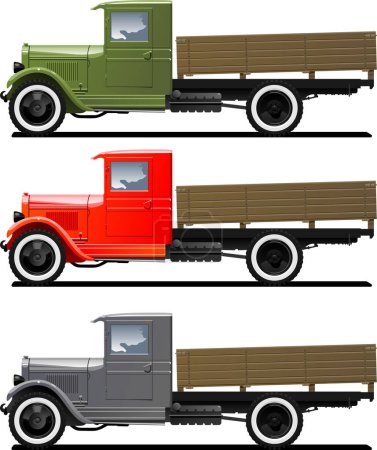 Ilustración de Ilustración de una colección de tres camiones sobre fondo blanco - Imagen libre de derechos