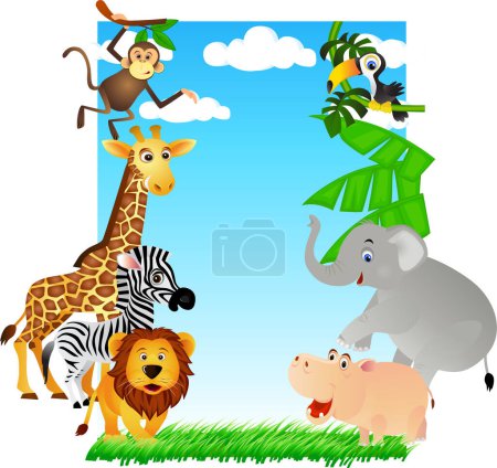 Ilustración de Animales salvajes, personajes de dibujos animados conjunto - Imagen libre de derechos