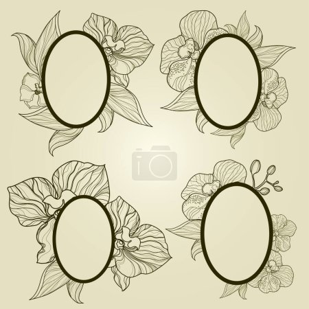 Ilustración de Vector conjunto de marcos. elementos florales dibujados a mano. - Imagen libre de derechos