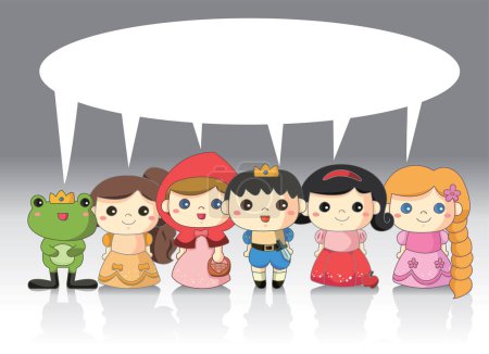 Illustration for Vector set of children from fairy tales on a grey background - Royalty Free Image