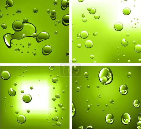 Téléchargez les illustrations : Set of water drops on green backgrounds. vector illustration - en licence libre de droit