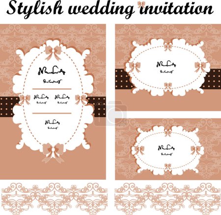 Téléchargez les illustrations : Set of stylish wedding invitation cards. vector illustration - en licence libre de droit