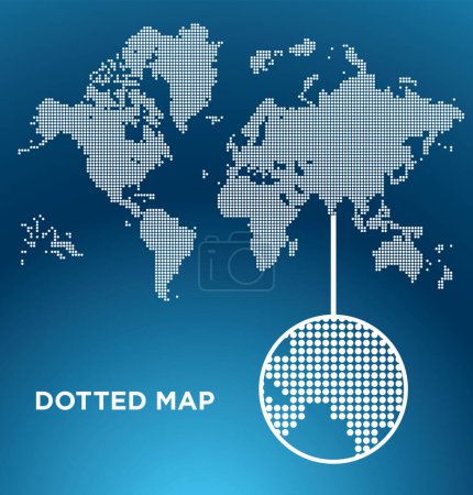 Ilustración de Mapa mundial punteado sobre fondo azul. Ilustración vectorial - Imagen libre de derechos