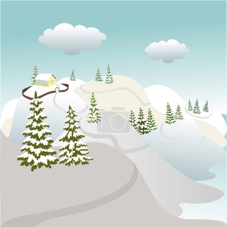 Téléchargez les illustrations : Domaine skiable avec raquettes et montagnes enneigées - en licence libre de droit