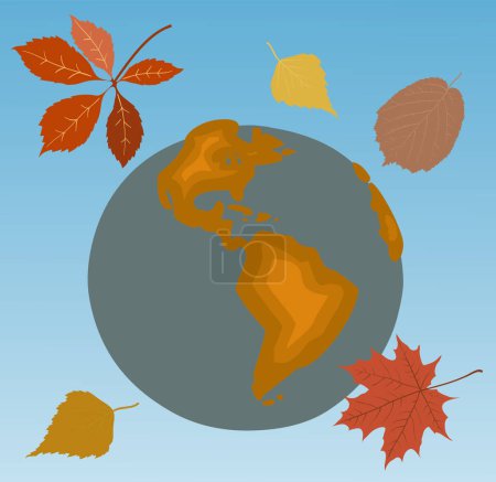 Illustration for Autumn leaves around the globe - Royalty Free Image