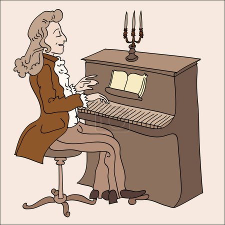 Téléchargez les illustrations : Illustration de dessin animé de vieil homme jouant du piano - en licence libre de droit