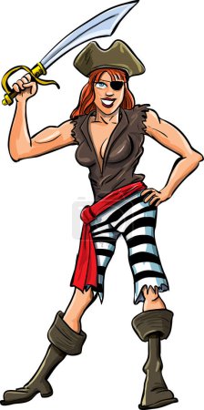 Ilustración de Mujer de dibujos animados pirata sosteniendo espada - Imagen libre de derechos