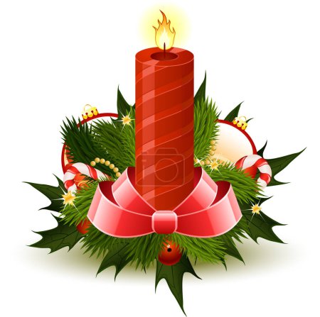 Téléchargez les illustrations : Bougie avec décoration de Noël - en licence libre de droit