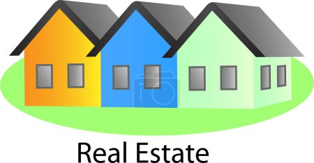 Illustration for Vector icons of houses and text real estate isolated over white background - Royalty Free Image