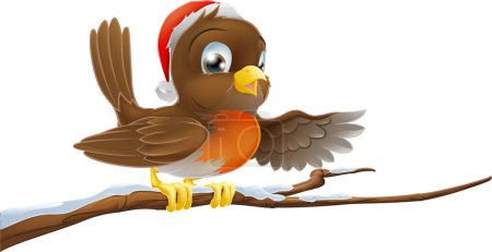 Téléchargez les illustrations : Oiseau mignon dans Santa chapeau personnage de dessin animé - en licence libre de droit
